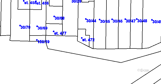 Parcela st. 150/21 v KÚ Velichovky, Katastrální mapa