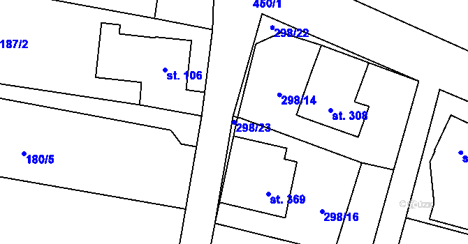 Parcela st. 298/23 v KÚ Velichovky, Katastrální mapa