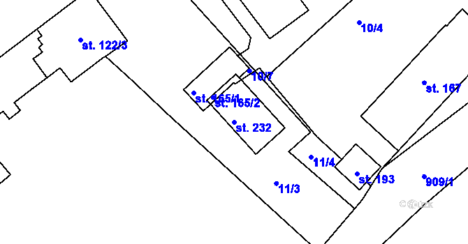 Parcela st. 232 v KÚ Veliká Ves u Prahy, Katastrální mapa