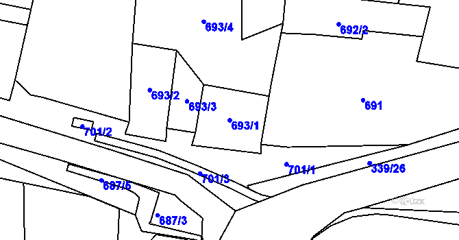 Parcela st. 693/1 v KÚ Veliká Ves, Katastrální mapa