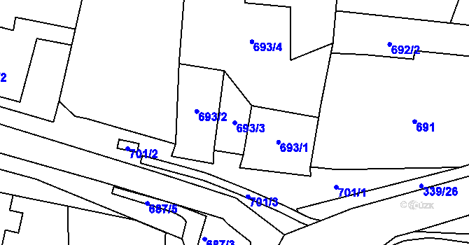 Parcela st. 693/3 v KÚ Veliká Ves, Katastrální mapa