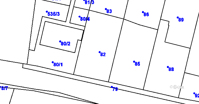 Parcela st. 82 v KÚ Velíková, Katastrální mapa