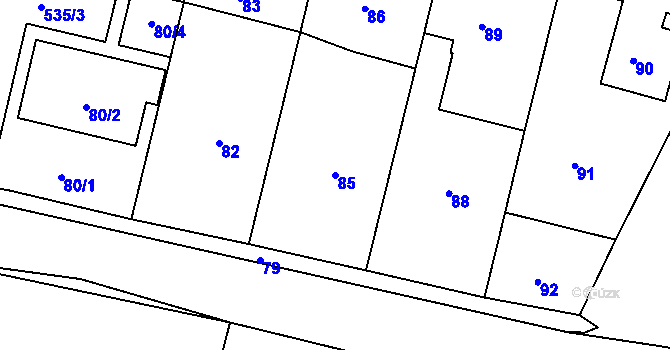 Parcela st. 85 v KÚ Velíková, Katastrální mapa