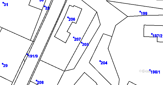Parcela st. 205 v KÚ Velíková, Katastrální mapa