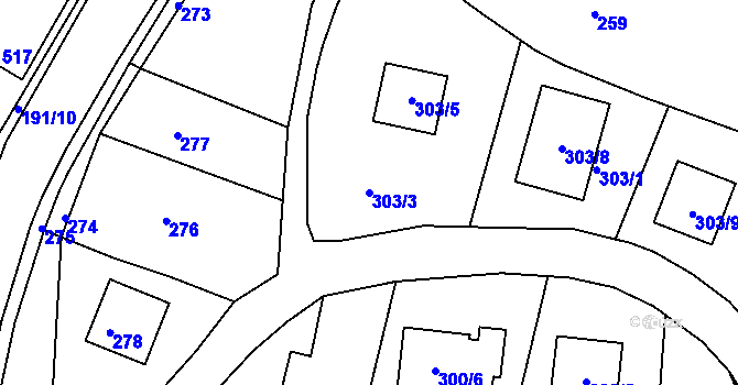 Parcela st. 303/3 v KÚ Velíková, Katastrální mapa