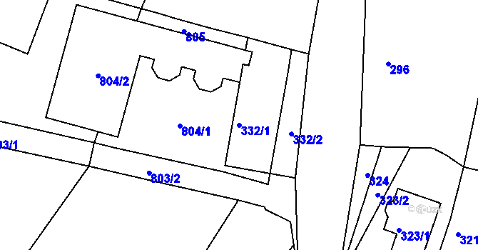 Parcela st. 332/1 v KÚ Velíková, Katastrální mapa