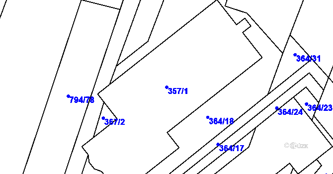 Parcela st. 357/1 v KÚ Velíková, Katastrální mapa