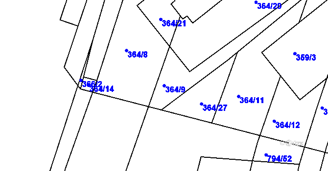 Parcela st. 364/9 v KÚ Velíková, Katastrální mapa