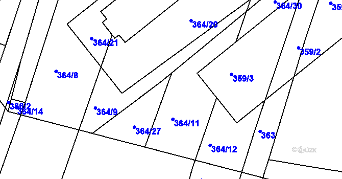 Parcela st. 364/11 v KÚ Velíková, Katastrální mapa