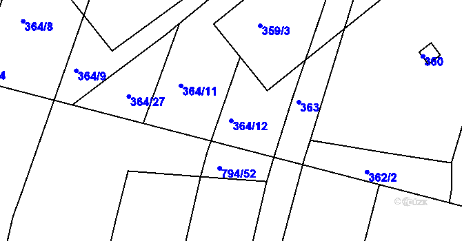 Parcela st. 364/12 v KÚ Velíková, Katastrální mapa