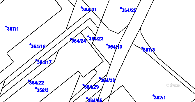 Parcela st. 364/13 v KÚ Velíková, Katastrální mapa