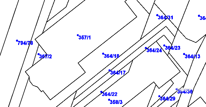 Parcela st. 364/18 v KÚ Velíková, Katastrální mapa