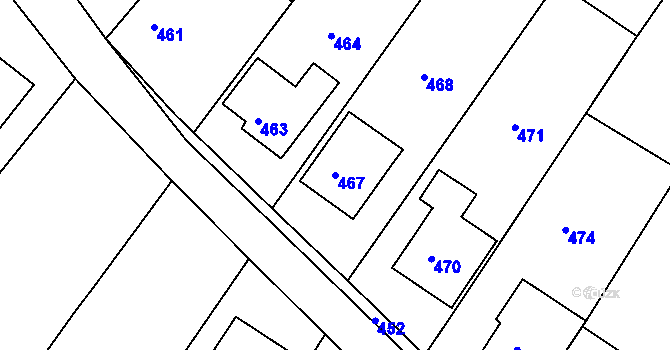 Parcela st. 467 v KÚ Velíková, Katastrální mapa
