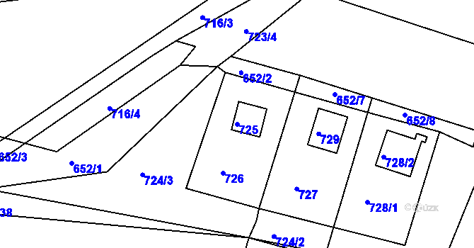 Parcela st. 725 v KÚ Velíková, Katastrální mapa