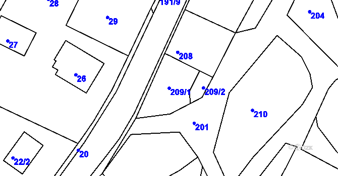 Parcela st. 209/1 v KÚ Velíková, Katastrální mapa