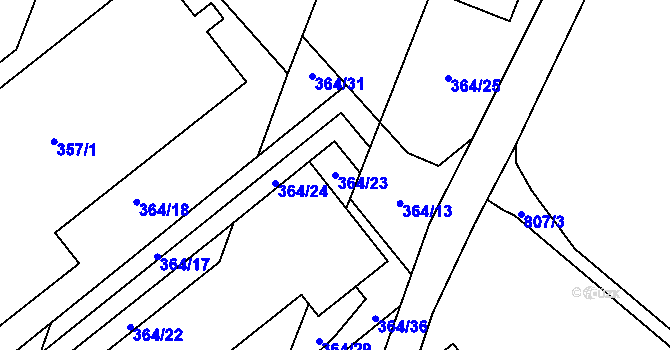 Parcela st. 364/23 v KÚ Velíková, Katastrální mapa