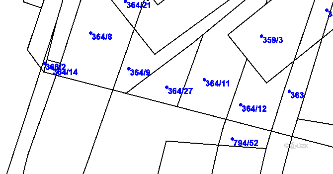Parcela st. 364/27 v KÚ Velíková, Katastrální mapa