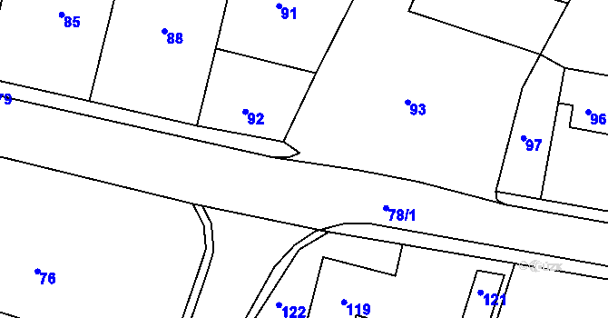 Parcela st. 78/3 v KÚ Velíková, Katastrální mapa