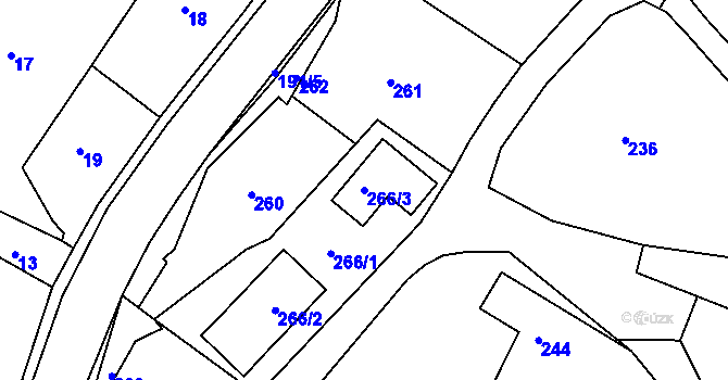 Parcela st. 266/3 v KÚ Velíková, Katastrální mapa
