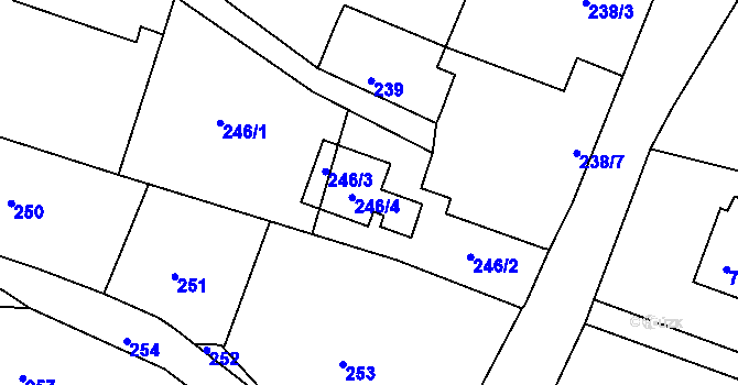 Parcela st. 246/2 v KÚ Velíková, Katastrální mapa