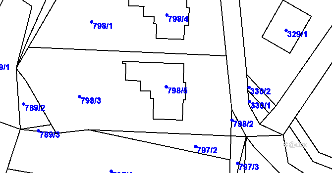 Parcela st. 798/5 v KÚ Velíková, Katastrální mapa