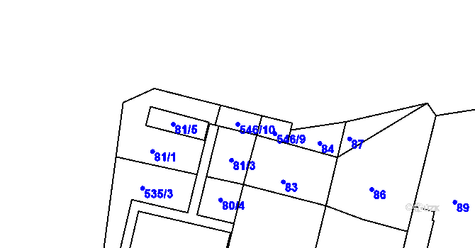 Parcela st. 546/10 v KÚ Velíková, Katastrální mapa