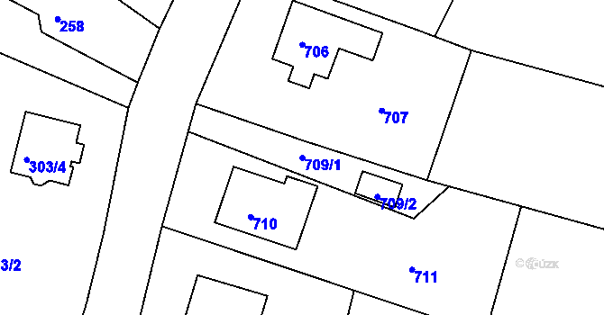 Parcela st. 709/1 v KÚ Velíková, Katastrální mapa