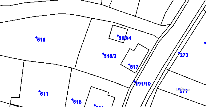 Parcela st. 518/3 v KÚ Velíková, Katastrální mapa