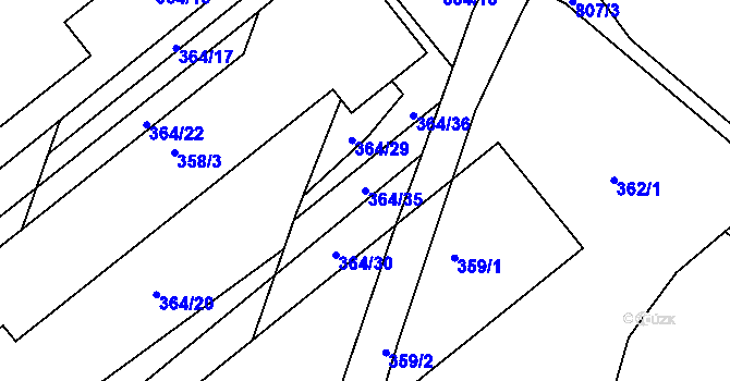 Parcela st. 364/35 v KÚ Velíková, Katastrální mapa