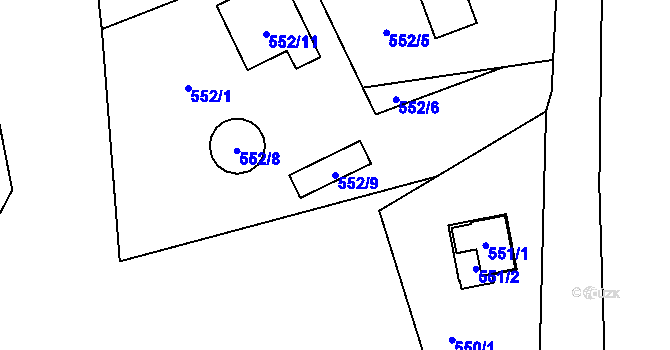 Parcela st. 552/9 v KÚ Velíková, Katastrální mapa