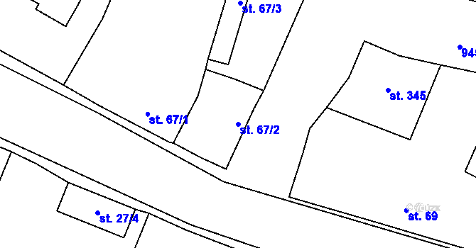Parcela st. 67/2 v KÚ Velim, Katastrální mapa
