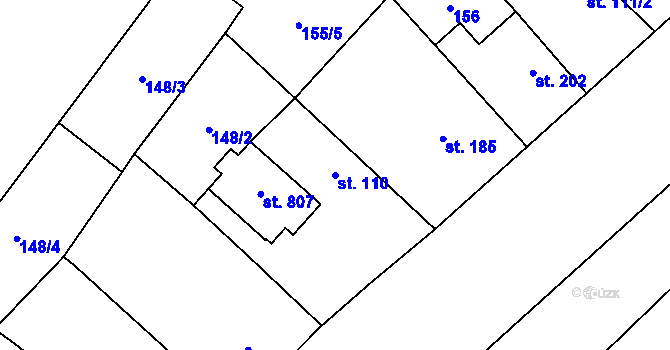 Parcela st. 110 v KÚ Velim, Katastrální mapa