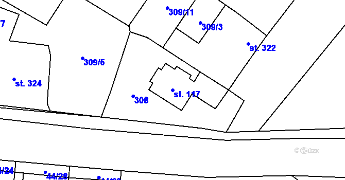 Parcela st. 117 v KÚ Velim, Katastrální mapa