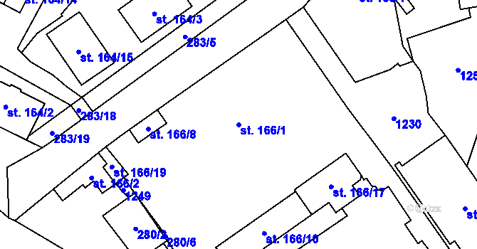 Parcela st. 166/1 v KÚ Velim, Katastrální mapa