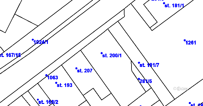 Parcela st. 200/1 v KÚ Velim, Katastrální mapa