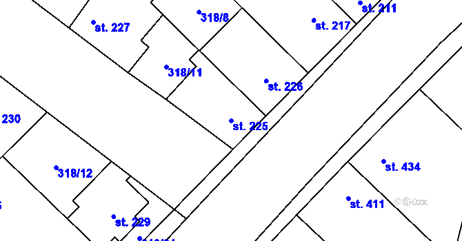 Parcela st. 225 v KÚ Velim, Katastrální mapa