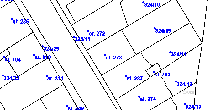 Parcela st. 273 v KÚ Velim, Katastrální mapa