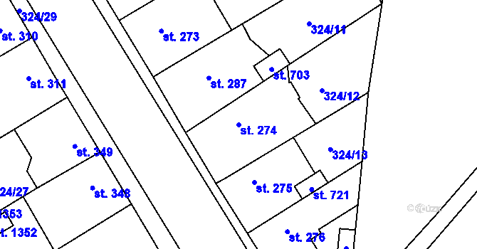 Parcela st. 274 v KÚ Velim, Katastrální mapa