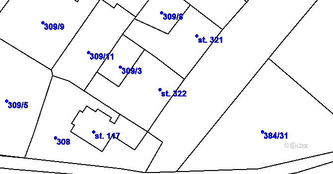 Parcela st. 322 v KÚ Velim, Katastrální mapa