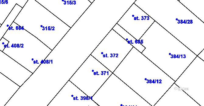 Parcela st. 372 v KÚ Velim, Katastrální mapa