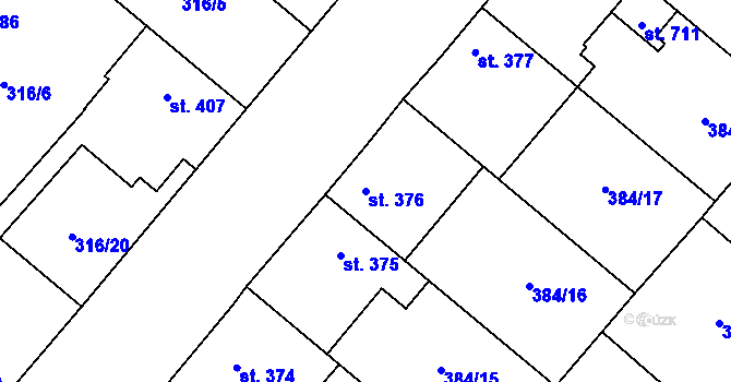 Parcela st. 376 v KÚ Velim, Katastrální mapa