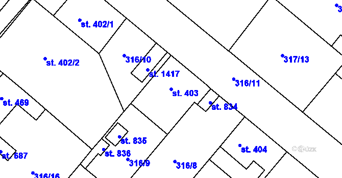 Parcela st. 403 v KÚ Velim, Katastrální mapa