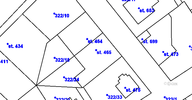 Parcela st. 465 v KÚ Velim, Katastrální mapa