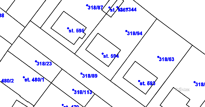 Parcela st. 594 v KÚ Velim, Katastrální mapa