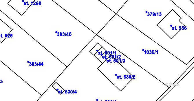 Parcela st. 601/1 v KÚ Velim, Katastrální mapa