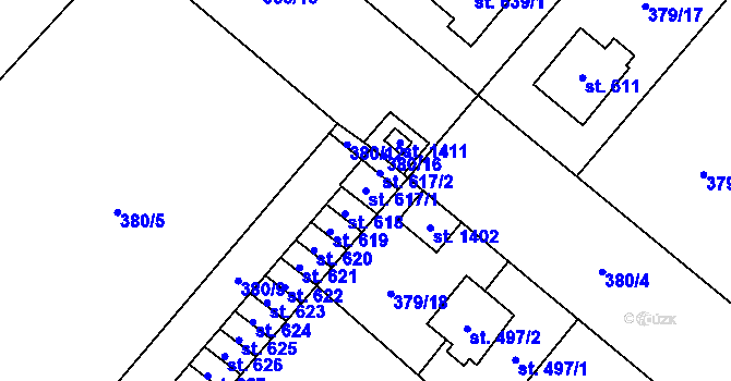 Parcela st. 617/1 v KÚ Velim, Katastrální mapa