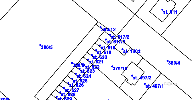 Parcela st. 619 v KÚ Velim, Katastrální mapa