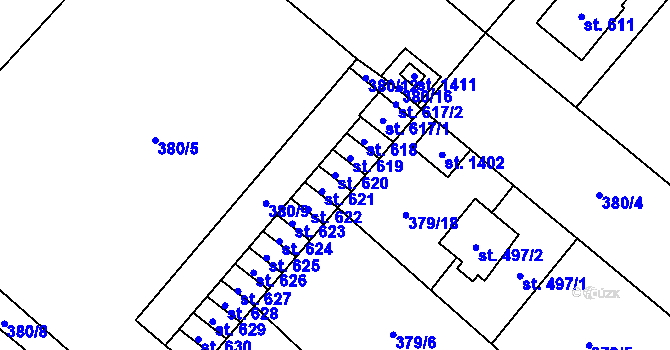 Parcela st. 620 v KÚ Velim, Katastrální mapa
