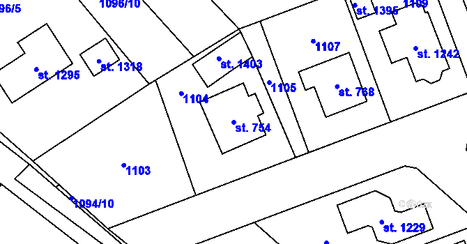 Parcela st. 754 v KÚ Velim, Katastrální mapa