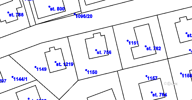 Parcela st. 756 v KÚ Velim, Katastrální mapa